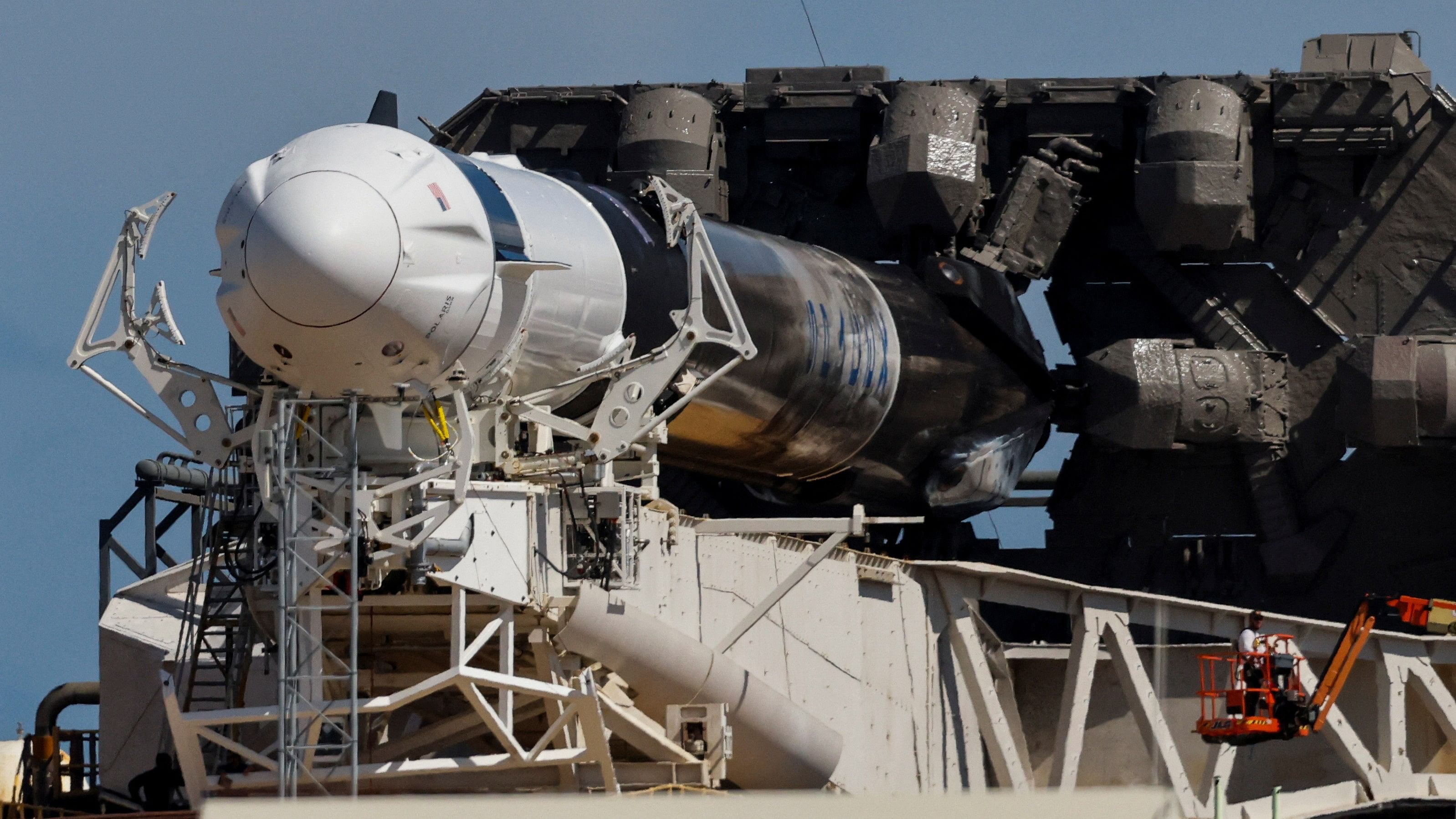 <div class="paragraphs"><p>A SpaceX Falcon 9 rocket is prepared, after a delay, for launch of Polaris Dawn, a private human spaceflight mission, at the Kennedy Space Center in Cape Canaveral,</p></div>